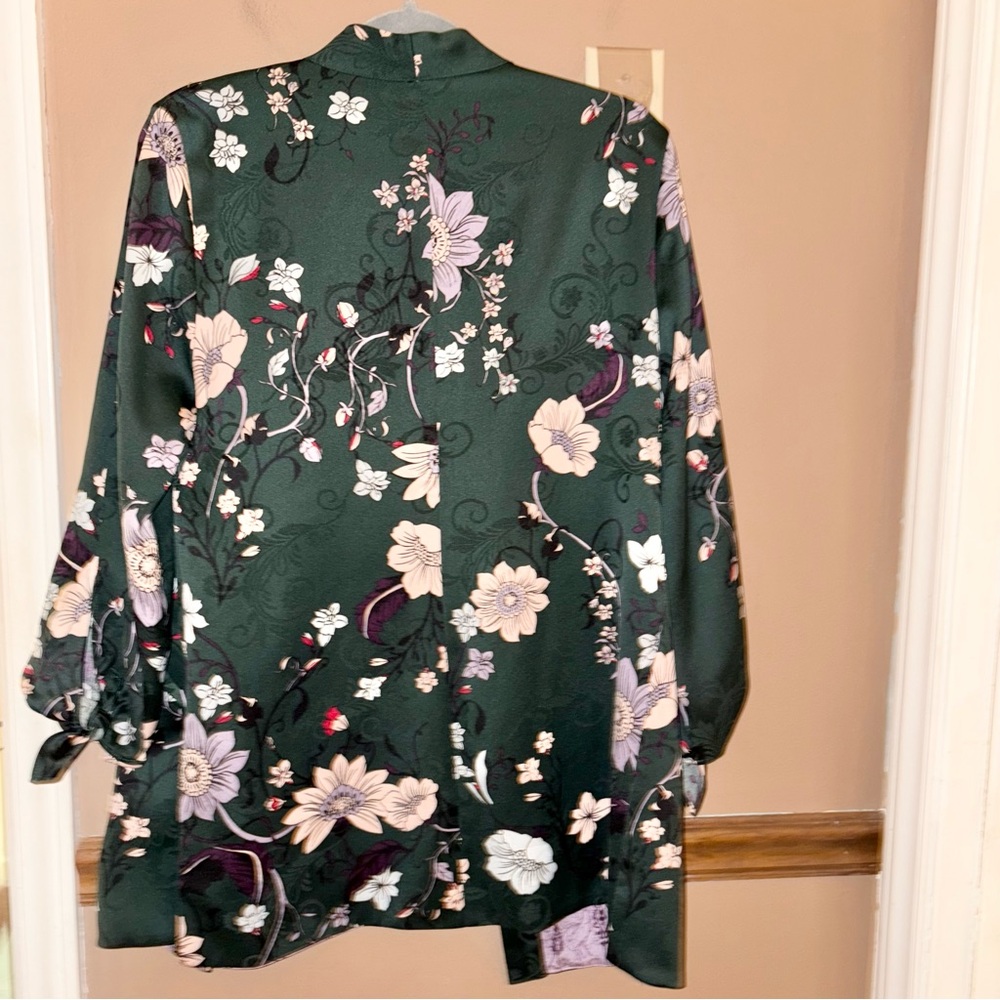 Chico’s Floral Tie-Sleeve Jacket green purple size‎ 1 - Picture 2 of 5